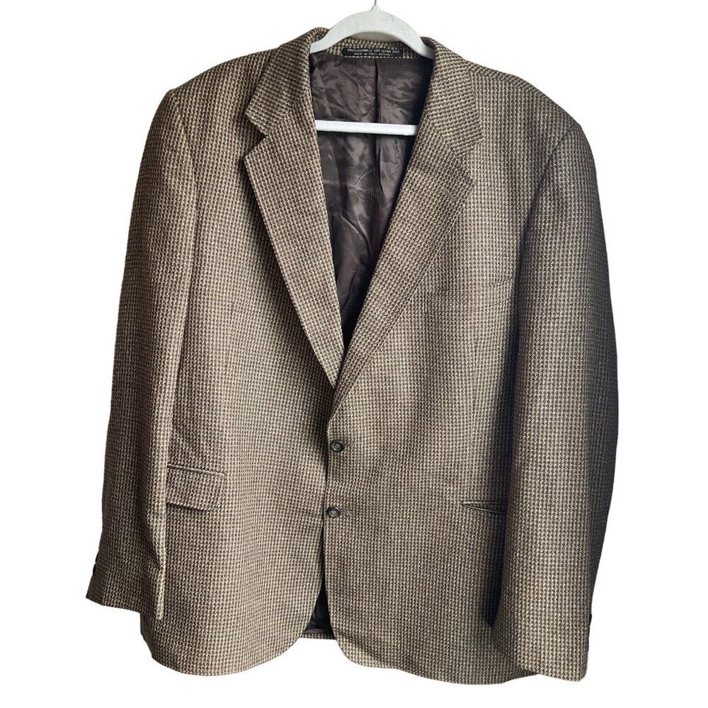 Vintage CCC Western Wear Mens 48L Long Blazer Sport Coat Wool Silk Brown Plaid
